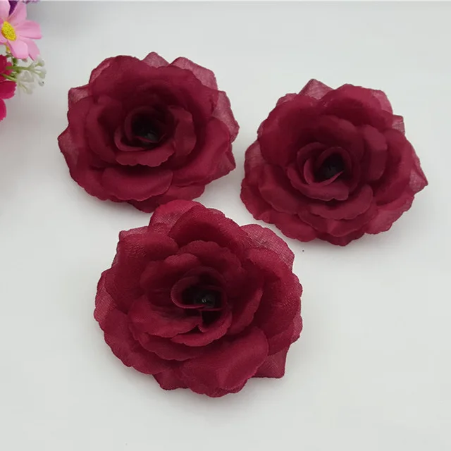 

Hot Sale!10pcs 8CM Wine red Silk Artificial Rose Flower Heads DIY Corsage Garment Accessories Wedding Decoration Party Supplies