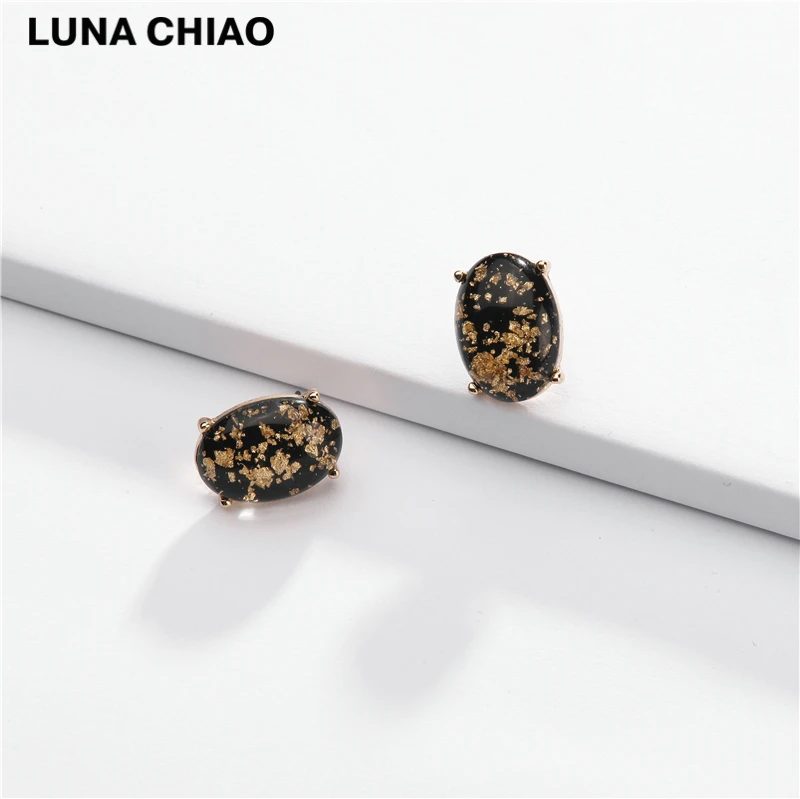 LUNA CHIAO модные ювелирные изделия овальные каучуковые Золотая фольга серьги-гвоздики металлические шпильки для женщин