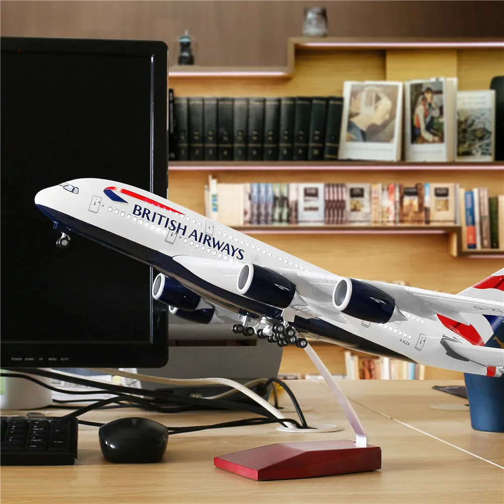 46 см 1: 160 литая под давлением модель самолета Британский Airbus A380 с светодиодный светильник(Сенсорное или Звуковое управление) самолет для украшения или подарка
