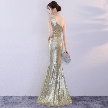 

Sweet Memory One shoulder mermaid bridesmaid dress Slim Sequined bridesmaid dresses night party dress SW0019