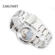 CARLYWET 22mm Mujeres de LOS HOMBRES de Plata Pulsera de Acero Inoxidable Sólido Pulido de Implementación de Cierre Venda de Reloj de la Correa de La Correa Doble Empuje