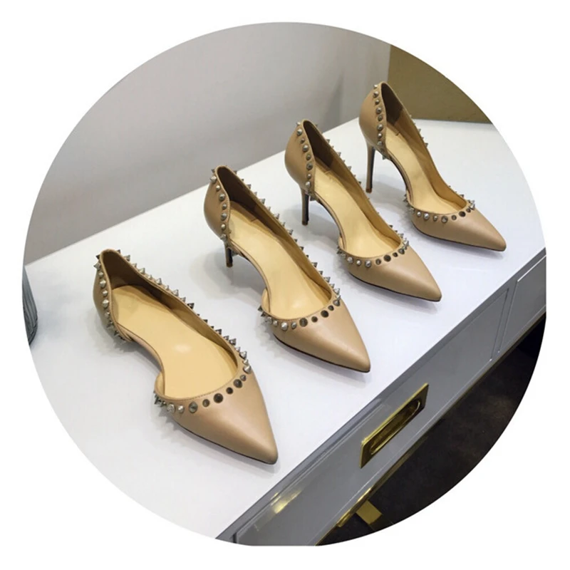 

New Women Pumps Spring/autumn Rivets High Heels Pointed Toe Female Wedding Shoes Sexy High Heel Shoes For Women 34-42