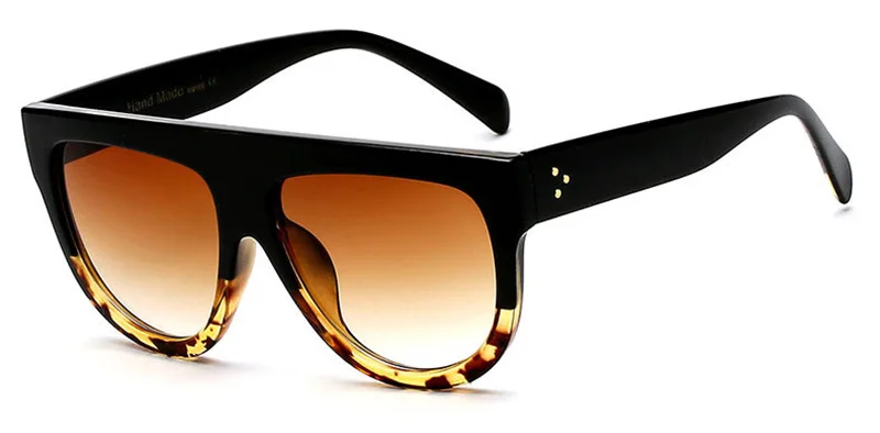 SHAUNA, металлическая петля, плоский верх, Ретро стиль, большие, градиентная оправа, солнцезащитные очки, классические, мужские, прозрачные линзы, солнцезащитные очки, UV400 - Цвет линз: Black Leopard