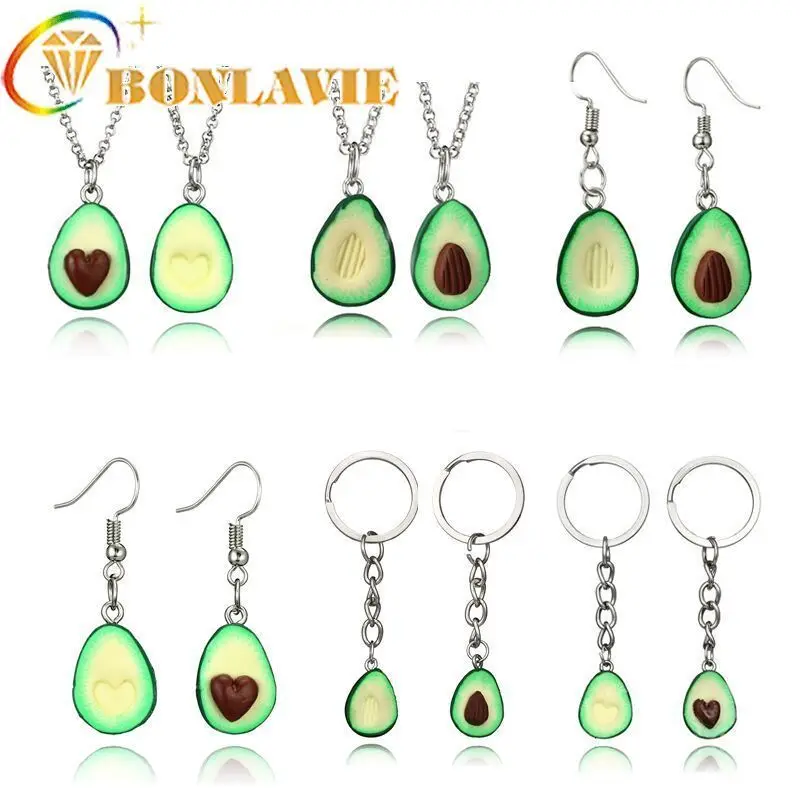 

2018 New Cute Avocado Heart Shape Necklace For Women Green Color Fruit Soft Pottery Pendant Chain Necklace Jewelry Accessories