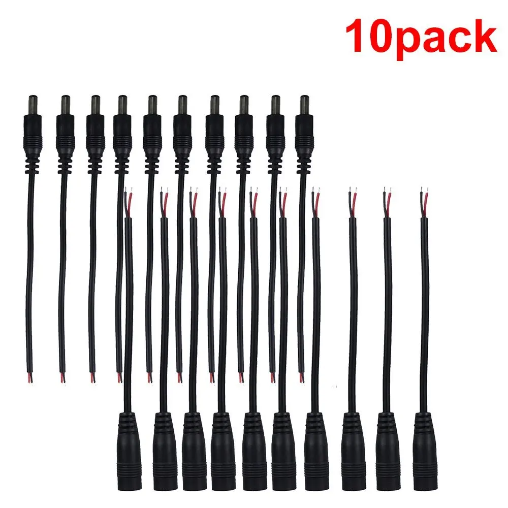 

10 Pack 5.5 X 2.1mm Barrel Power Plug 12V DC Cable Connector Male Female with Pigtail for CCTV Security Camera LED Strip