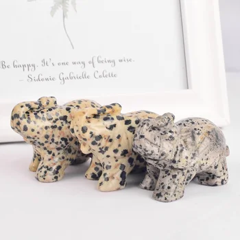 

2 inch Natural Stone dalmatian jasper elephant figurines craft carved Mini animals statues for decoration healing crystals
