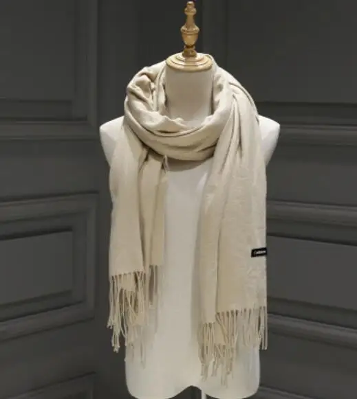 Женские однотонные кашемировые шарфы, толстый зимний длинный шарф, высокое качество, Женская шаль, горячая распродажа, мужской шарф - Цвет: Бежевый