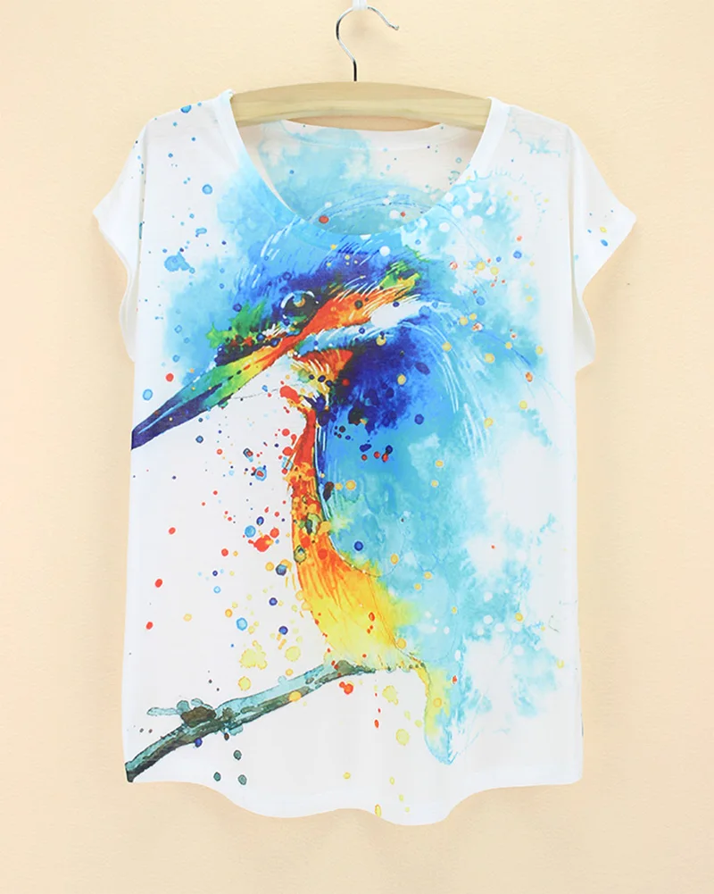 

blue bird versae for women splash ink colorful woodpecker summer 2015 tshirts plus size women clothing