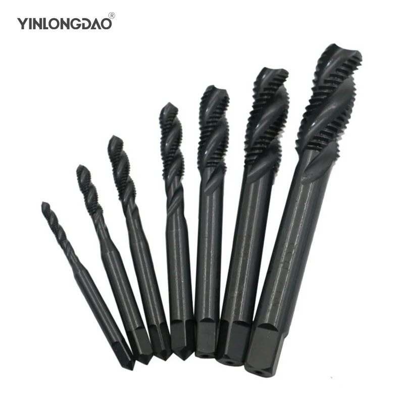 

7pcs M3 M4 M5 M6 M8 M10 M12 High Speed Steel HSS Screw Thread Metric Spiral Hand Plug Tap Kit for Metalworking Drilling Hand Too