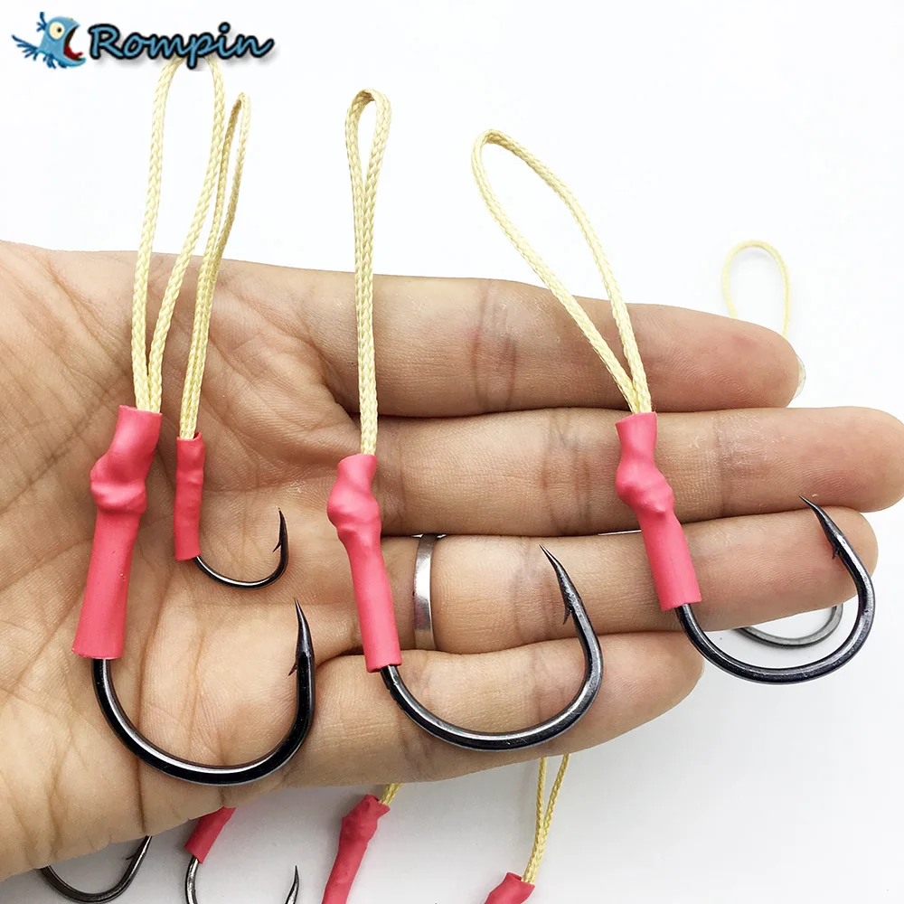 

Rompin 5pcs/lot stainless Steel Fishing Hook With PE Line jigging lure Assist sea Fish hooks Carp Fishing tackle size 1/0-10/0#