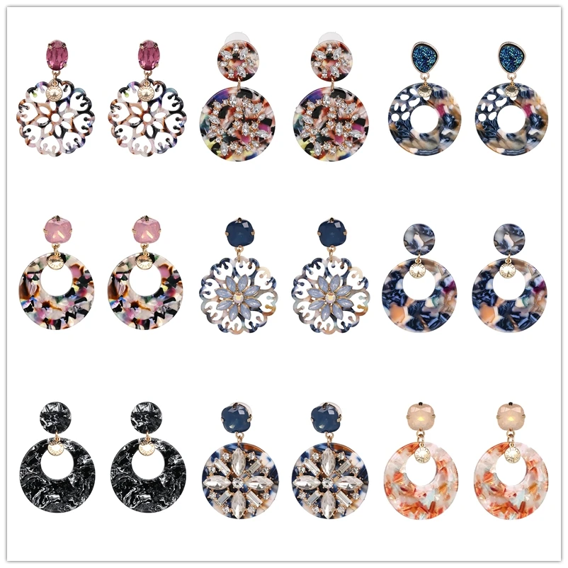 

AOTEMAN 2019 ZA Jewelry Acrylic Resin Oval Dangle Earrings For Women Geometry Big Circle Tortoiseshell Earrings Acetate Brincos