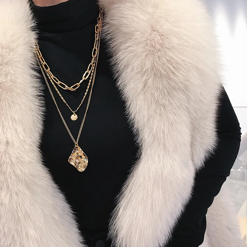 

New Fashion Necklace For Women Creative Coin Multi Layers Statement Necklace Jewelry Simple Gold-Color Chain Choker Accessories