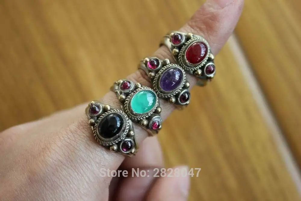 RG295 тибетские 3 цвета, медные инкрустированные цветные кольца для женщин, кольца ручной работы из непальского оникса, регулируемые кольца с открытой спиной