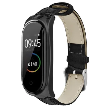 

Hot Sale Ultra-light metal shell bamboo texture belt Leather Strap Bracelet Band Wriststrap with Metal Case for Xiaomi Mi Band 4