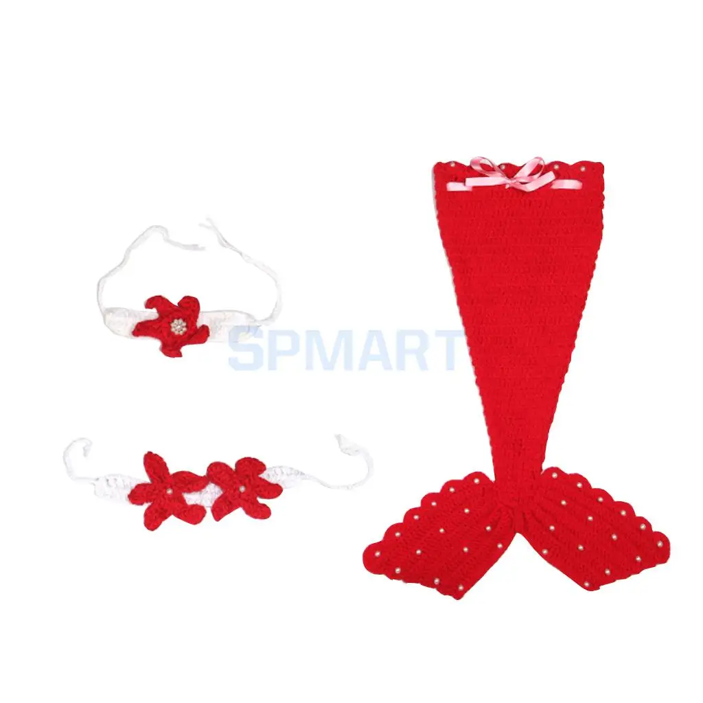 Newborn Baby Photography Prop Crochet Mermaid Headband Bra Tail Clothing Costume Set