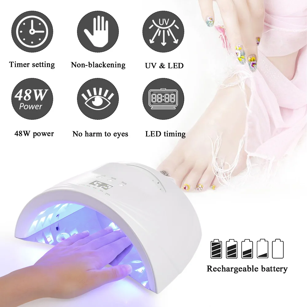 48W LED UV Cordless Nail Lamp LED Nail Gel Dryer Machine Nail Lamp