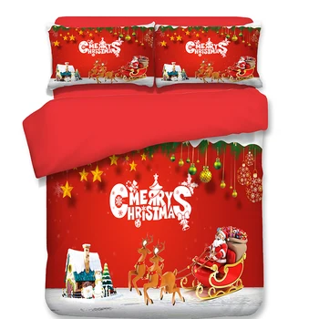 

Christmas Bedding Set Bright Red Duvet Cover with Pillowcases Santa Claus With Elk Quilt Cover Single Queen king Size bedclothes