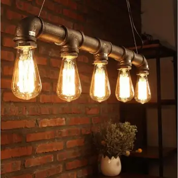 

Vintage Pendant Lights Metal Iron Water Pipe Lamp Hanging Lamps E27 Bulbs Pendant Lamp Warehouse Bar Lighting Counter Lamps