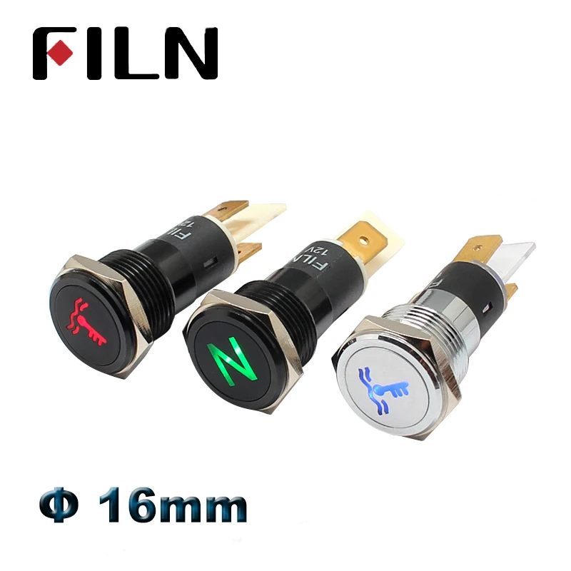 Светодиодная сигнальная лампа для приборной панели, 16 мм, 12 В, 24 В сигнальная лампа nhc для панели красные зеленые желтые неоновые индикаторы 12 в 24 в 220 в 240 в монтажное отверстие 10 мм 5 шт