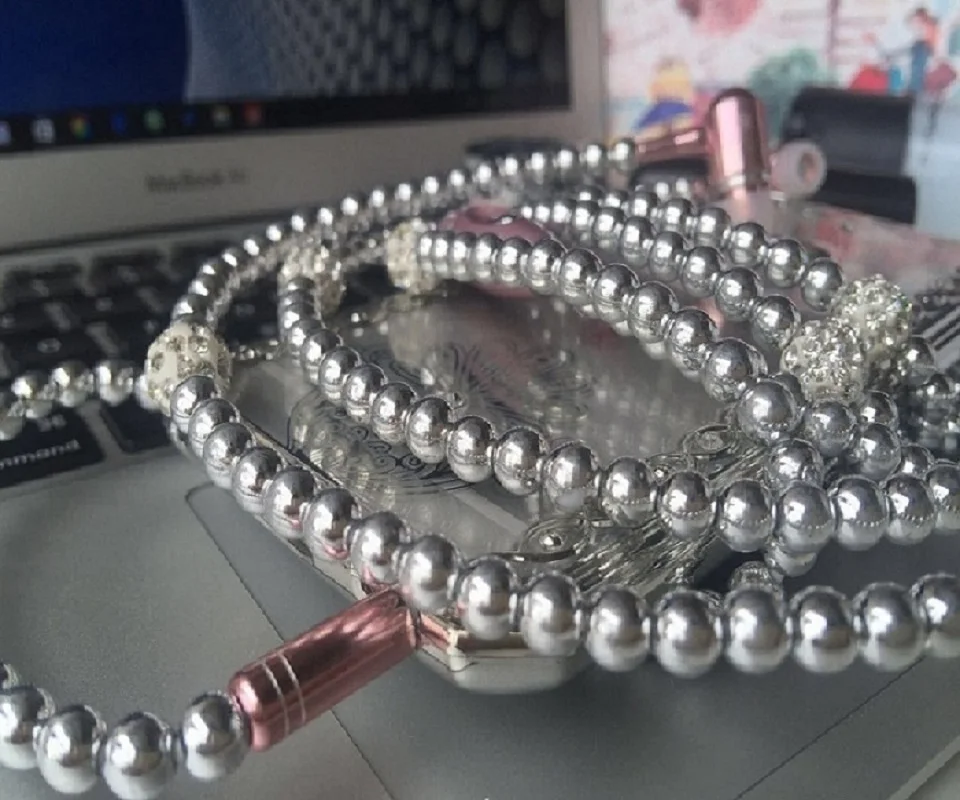 Pearl Necklace Style In-Ear Earphone w/ Mic for Phone, Computer - Pink