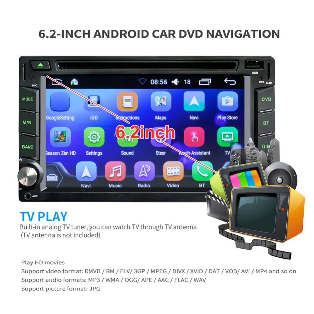  VODOOL 6.2in Touchscreen multi-sprachen GPS Navigation Kamera Bluetooth WiFi Android Auto Stereo Au