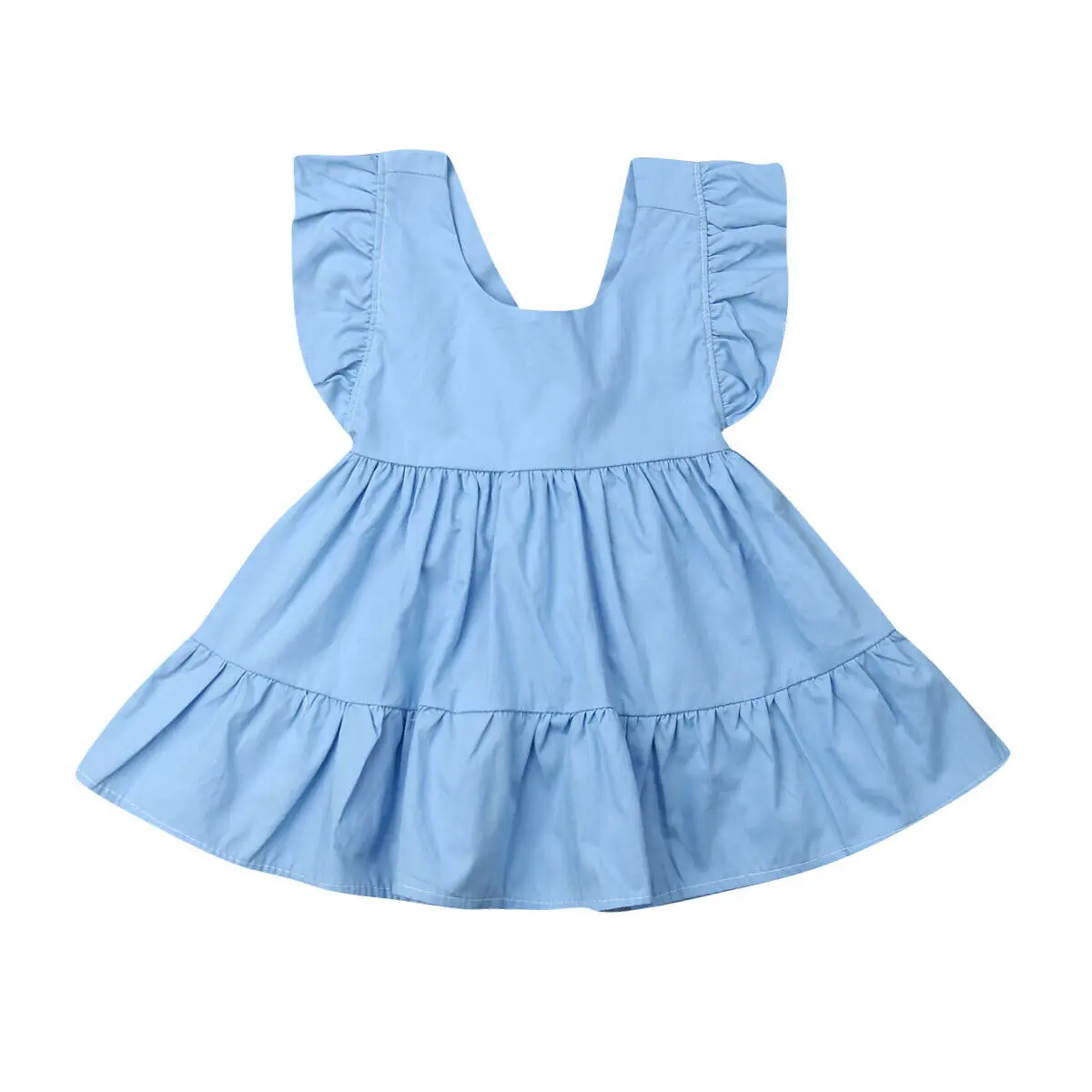 

1-5Y Summer Toddler Kids Baby Girl Ruffles Sleeve Solid Color Tutu Princess Girls Formal Pageant Party Dress Sundress Clothes