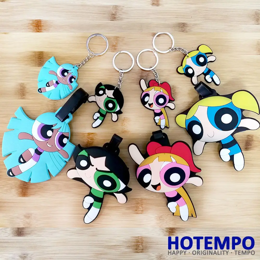 

HOTEMPO Blossom Bubbles Buttercup Powerpuff Girls Soft PVC Action Figure Luggage Pendant Toys Keychains Baggage Tag