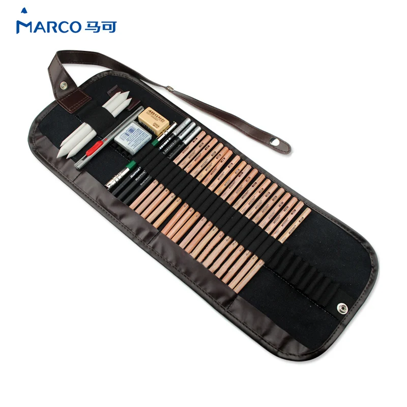 

29Pcs Pencil Sketch Pencil Set Pencils Charcoal Earser Utility Knife Drawing Standard Pencil With Canvas Bag Art Supplies
