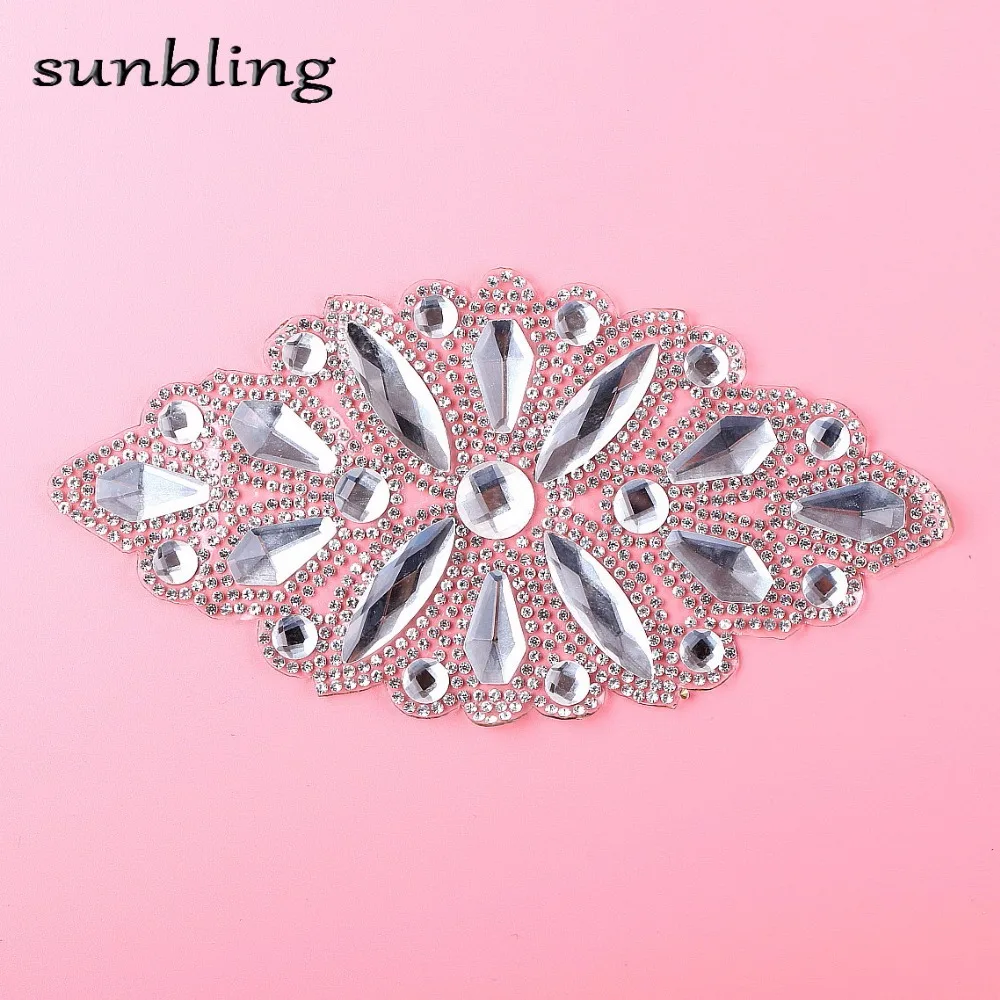 

new design longer floral flower DMC patches clear crystal handmade hotfix rhinestone iron-on accessory patch
