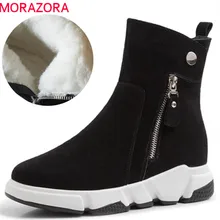 MORAZORA/ г., Новое поступление, зимняя обувь замшевые кожаные ботильоны для женщин с круглым носком, высокое качество, теплая шерстяная зимняя женская обувь