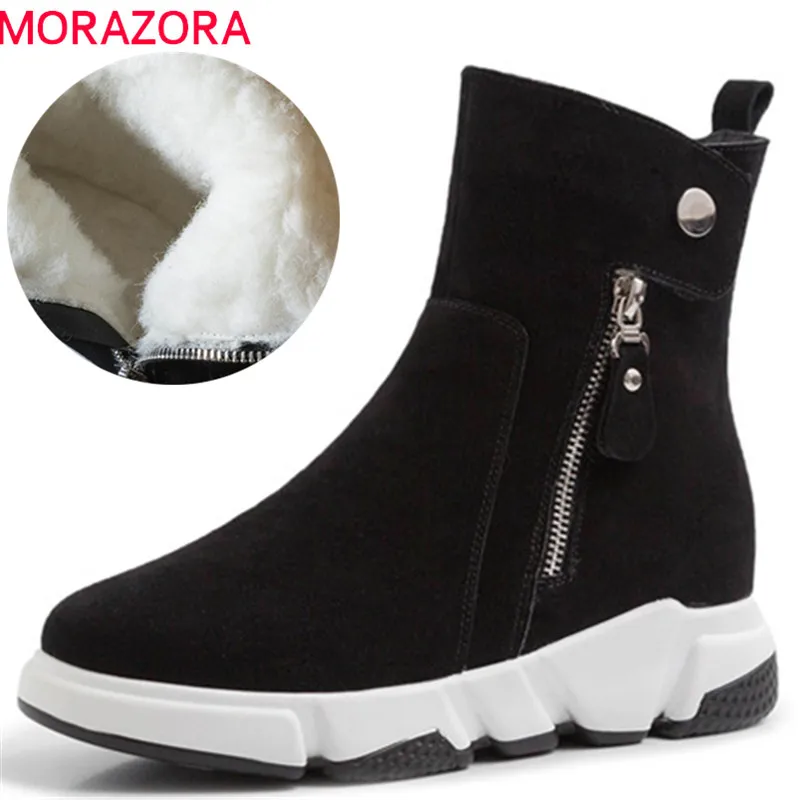 Skup MORAZORA 2019 new arrival zimowe buty zamszowe botki dla kobiet okrągłe toe najwyższej jakości ciepłe wełniane śniegowce kobiet