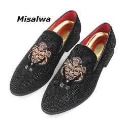 Misalwa Модные мужские водонепроницаемые мокасины Кожаные слипоны черные свадебные туфли-мокасины с Бисер итальянские Мокасины острый носок
