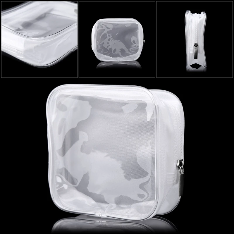 

Women PVC Makeup Bags Clear Cosmetic Bag Waterproof Portable Toiletry Transparent Bag White Zip