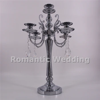 

Free shipment 10PCS/lots 5 arms silver crystal metal candle holder centerpiece for Wedding decoration event party decoration
