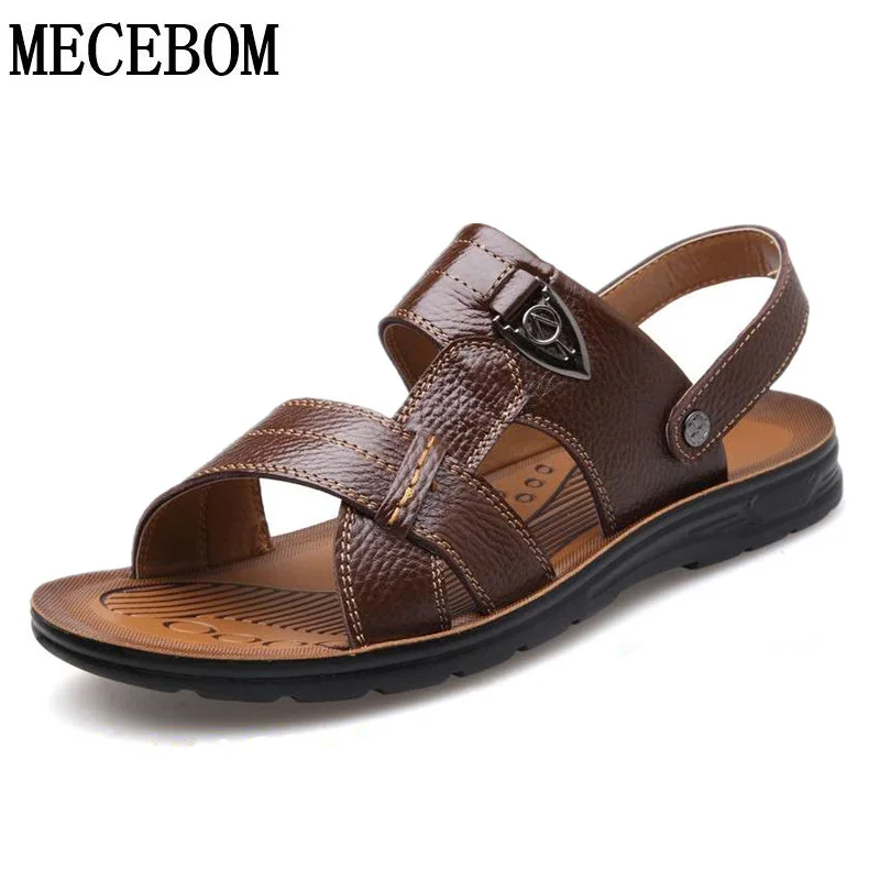 Plus Size 50 Summer Men Sandals Split Leather Men Casual Shoes Slipon