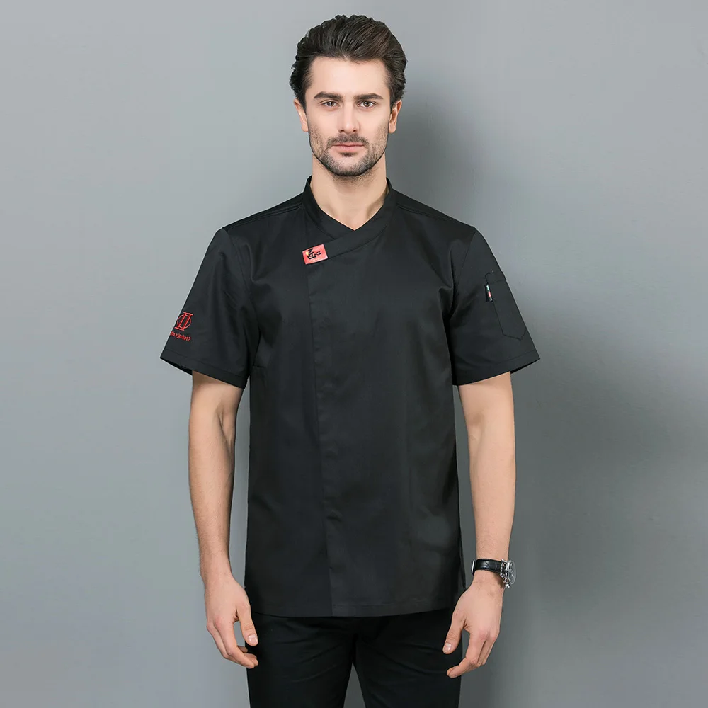 sanxiaxin quality unisex Short sleeved Food Service restaurant uniform hotel Kitchen Work Jacket White black work clothes men