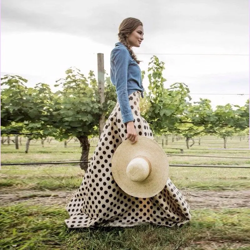 De Gasa Cintura Falda Impresa Picture Womens Faldas as Flor As Dot Imprimir Larga Maxi Picture Polka Rayas blanco Personalizar Alta Negro PIwYnqXn