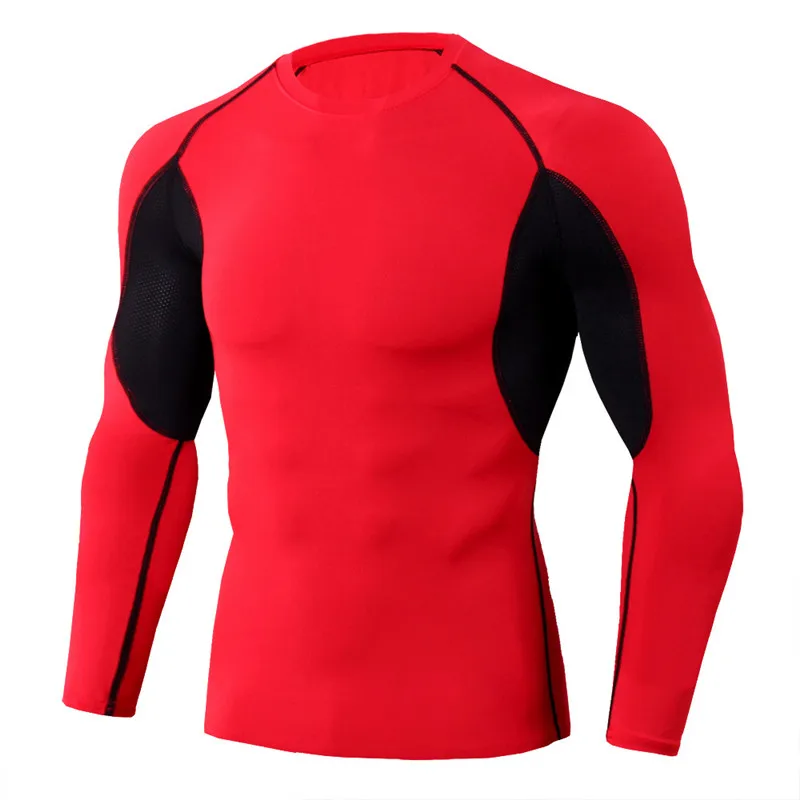 Новинка, Мужская футболка для спортзала, для бега, компрессионные трико, с длинным рукавом, Спортивная футболка, быстросохнущая, для мужчин, спортивная одежда, 11 цветов, футболки - Цвет: red