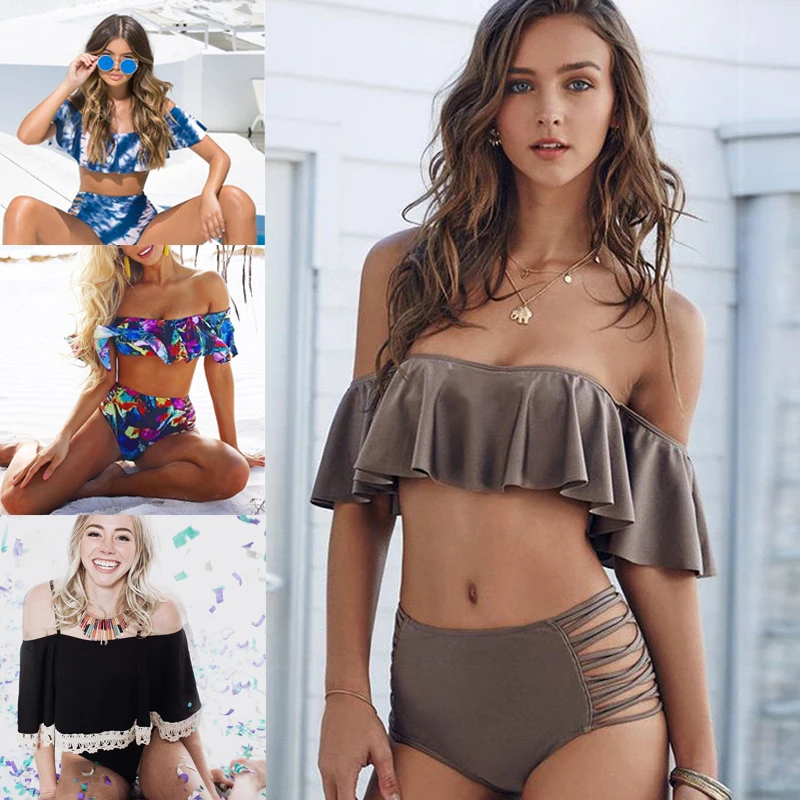 

Bikinis Women 2019 High Waist Bathing Suit Plus Size Swimsuit With Ruffle Push Up Thong Monokini Maios Swimming Suit For Women