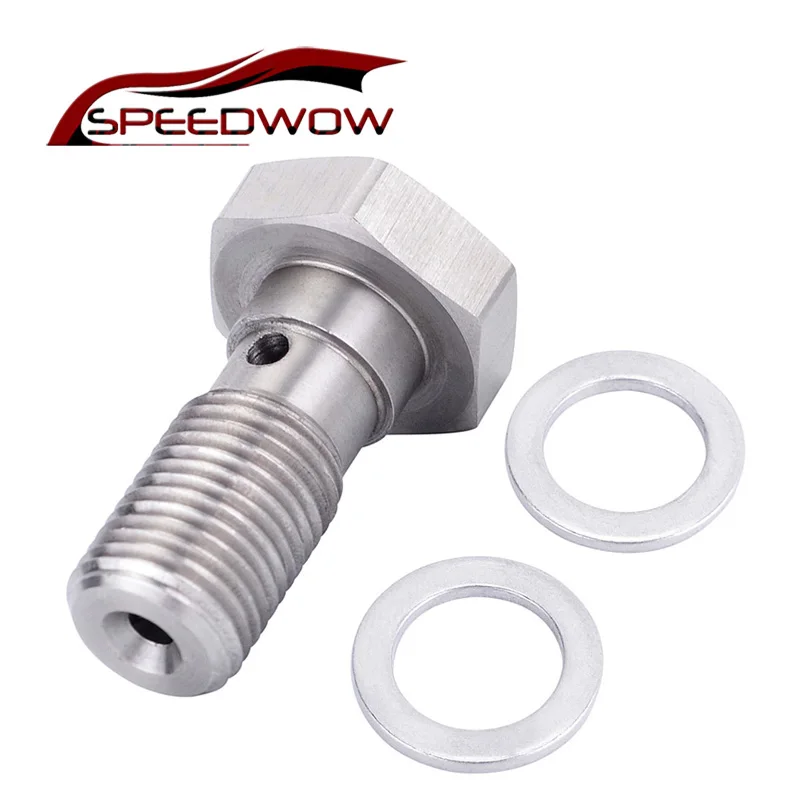 

SPEEDWOW Banjo Bolt M10x1.0 Pitch For Brake Hose Line Stainless Steel Single Banjo Brake Bolts Fitting Adapter