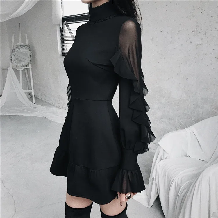 Ruibbit, Новое поступление, женское весенне-осеннее готическое мини-платье в стиле панк, высокое качество, с длинным рукавом, сексуальное черное платье, модные платья для женщин