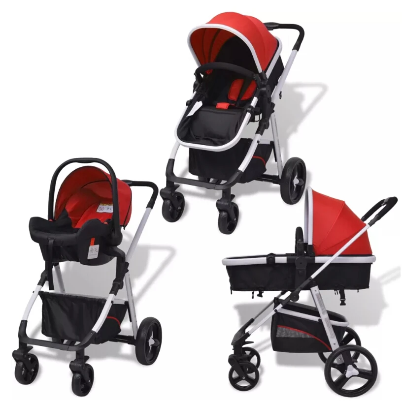 Oneerlijkheid Ga naar het circuit Lucht Vidaxl 3-in-1 Baby Stroller Pushchair Aluminium Red And Black 10114 Large  Baby Kids Basket 5-point Seat Belt Folding Strollers - Four Wheels Stroller  - AliExpress