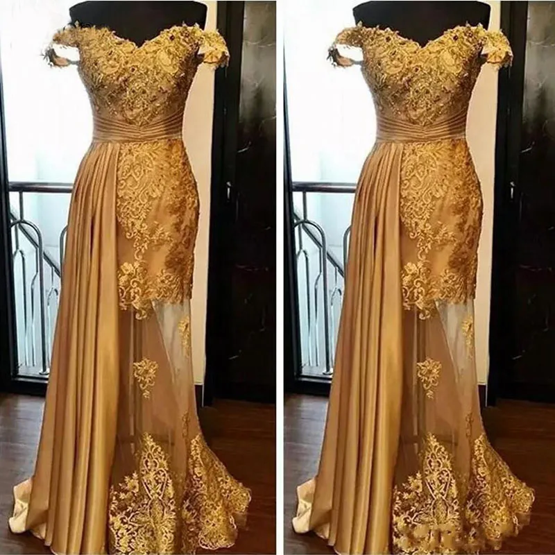 robe de soiree 2018 Gold Embroidery Evening Dress Long Mermaid Sweetheart Off the Shoulder Saudi Arabic Formal Prom Evening Gown robe de soiree 2018 Gold Embroidery Evening Dress Long Mermaid Sweetheart Off the Shoulder Saudi Arabic Formal Prom Evening Gown