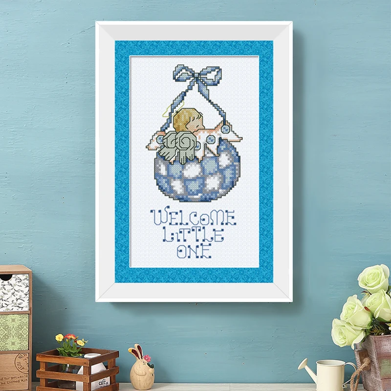 

Cross Stitch Birth Certification Welcome Little One Cotton Fabric Needlework Embroidery Crafts Counted Cross-Stitching Kit