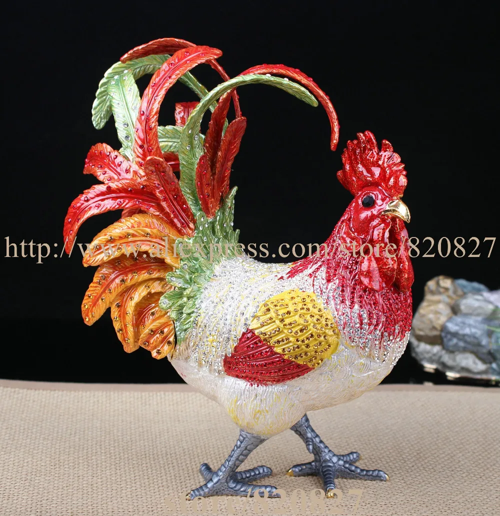 Big Rhinestone Chicken Metal Jewelry Box Home Huge Rooster Chicken Figurine Trinket Hinge Pill Box Decorative Ornament Gift 10pcs beads sorting holders useful handwork groove design for home rhinestone storage plates beads sorting trays