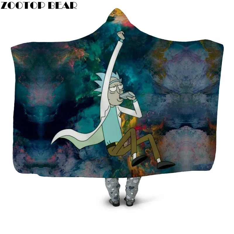 

Rick and morty Anime Plush Blanket Fashion Wearable Hooded Blanket Office Airplane Casual Fleece Throw Blanket for Adult Newest