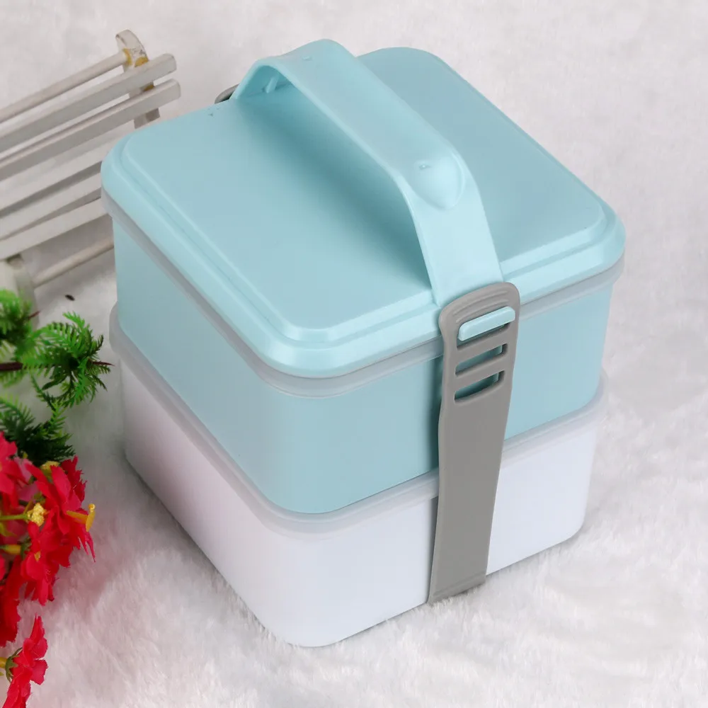 

Portable 2 Layers Bento Lunch Box Plastic Food Container Lunch Container Blue Inside chopsticks spoon bento box japanese style
