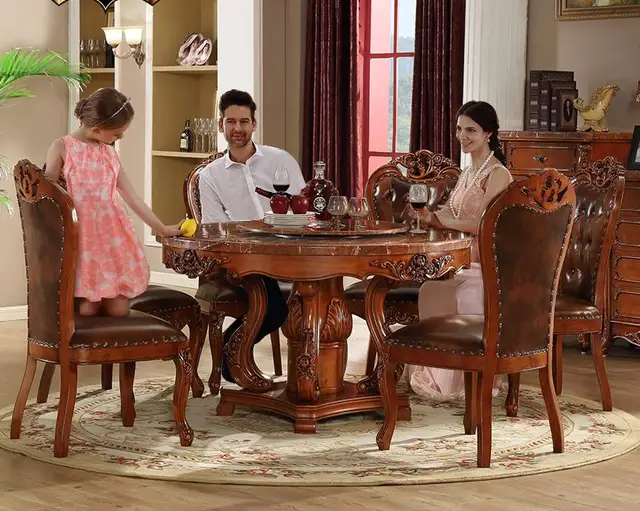 Special Offers European Style Solid Wood Carved Round Marble Table With 6 Chairs Special Offers European Style Solid Wood Carved Round Marble Table With 6 Chairs