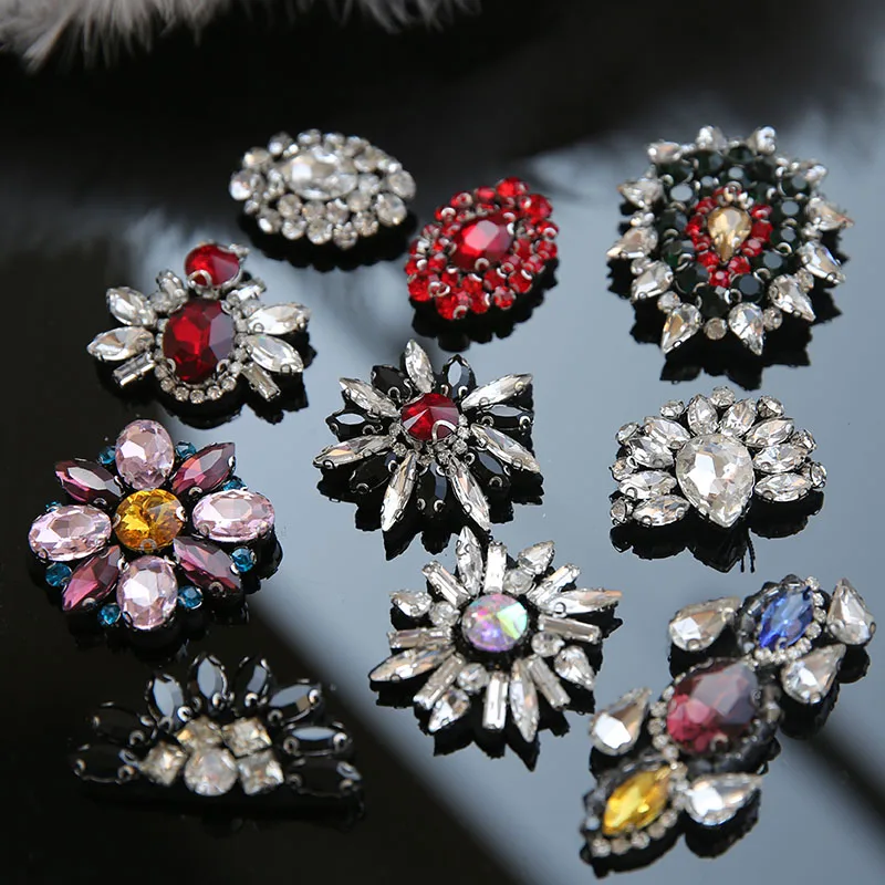 

Handmade Rhinestone beaded Patches ,Flower,Sew on Crystal patch for clothing beading Applique cute patch RP92