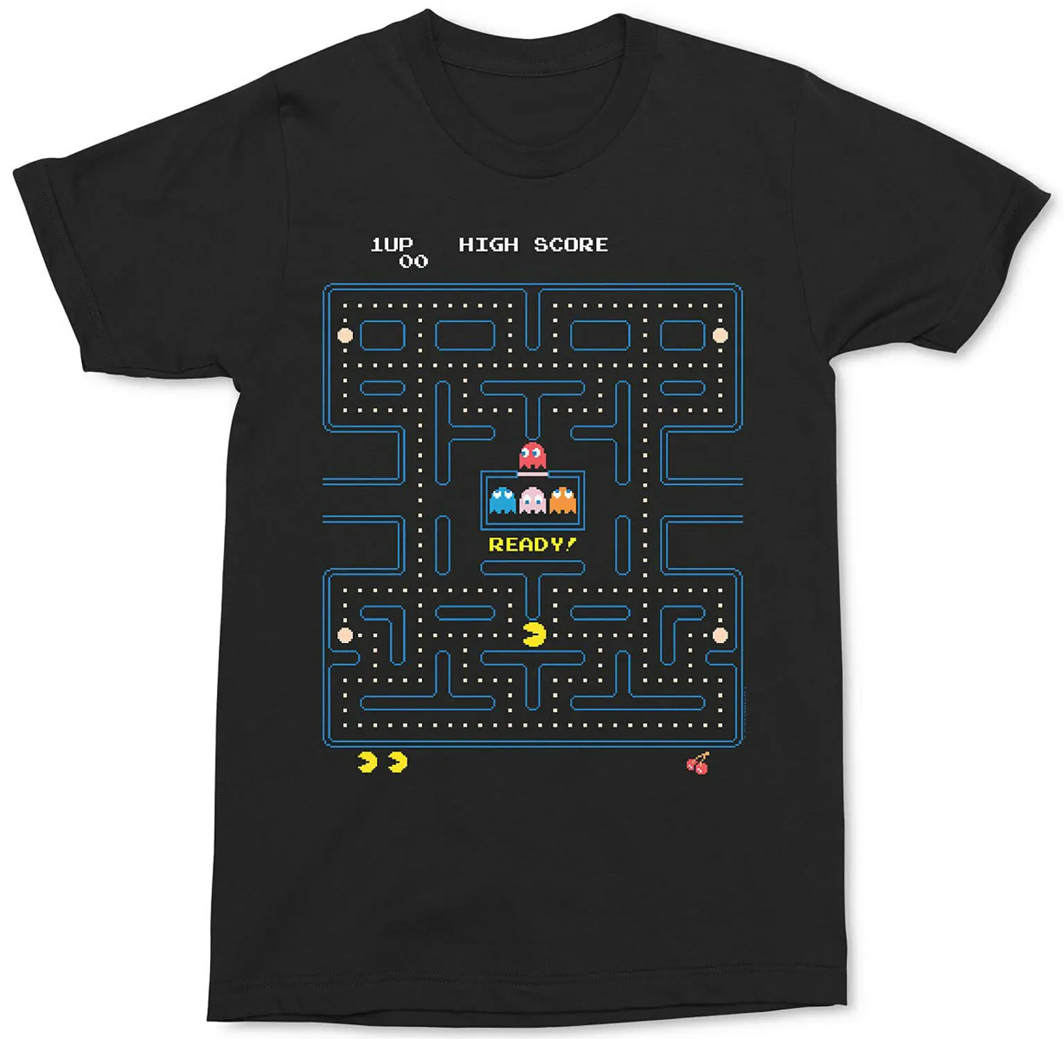 Pac-Man Game Start Adult T-Shirt - Official Arcade Video Pacman Doodle Tee | Мужская одежда